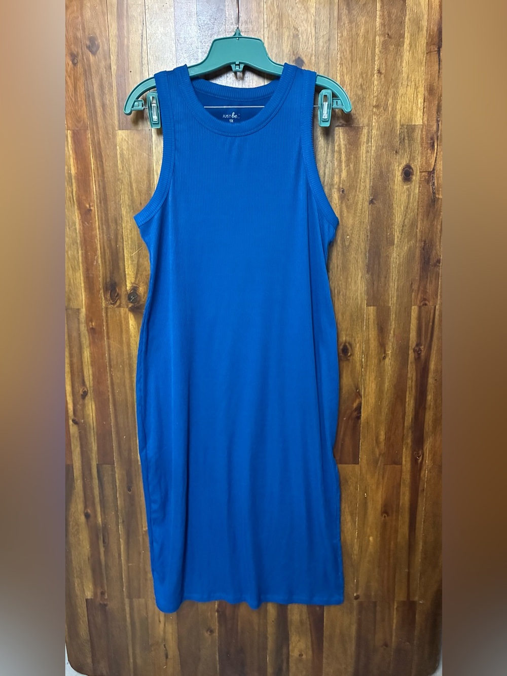 Just Be Sleeveless Ribbed Tank Dress in Royal Blue (1X)